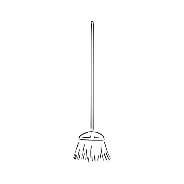 Premium Vector | Black outline vector broom on white background broom ...
