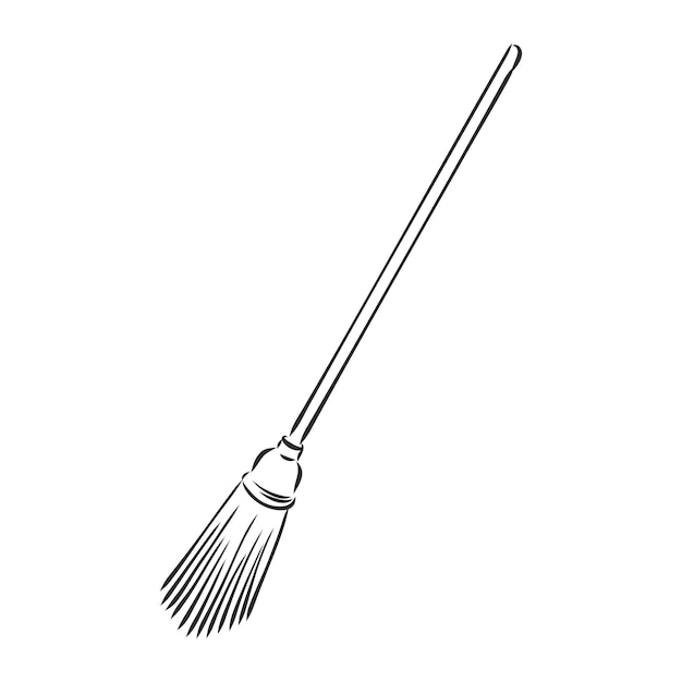 Premium Vector | Black outline vector broom on white background broom ...