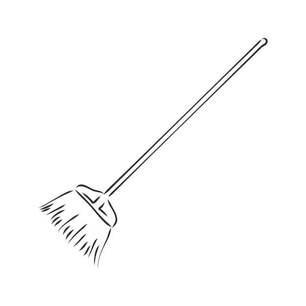Premium Vector | Black outline vector broom on white background broom ...
