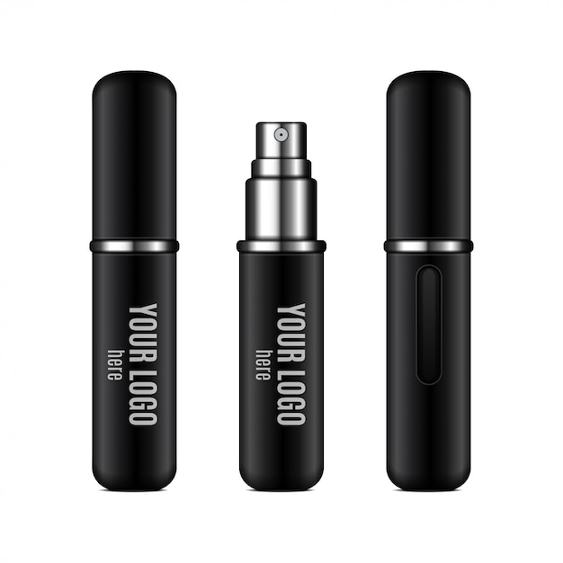 Premium Vector | Black perfume atomizer . realistic compact spray case ...