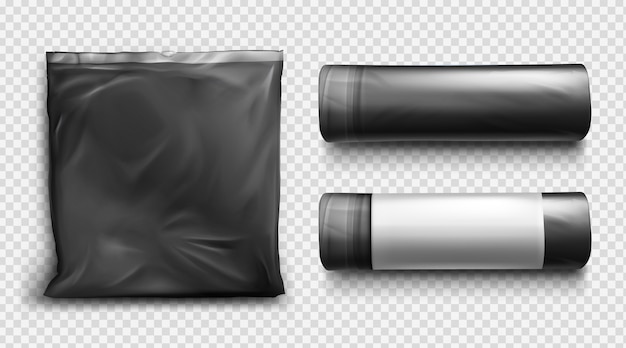 Download Free Vector | Black plastic bag for trash, garbage and rubbish. vector realistic mockup of ...
