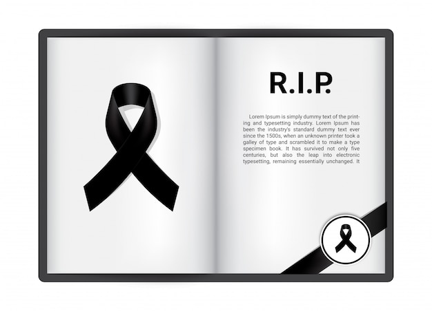 Black ribbon on blanck open book Premium Vector