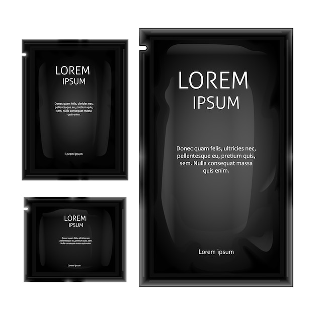 Download Free Vector Black Sachet Foil Bag Paper Mockup Realistic Glossy Blank Cosmetics