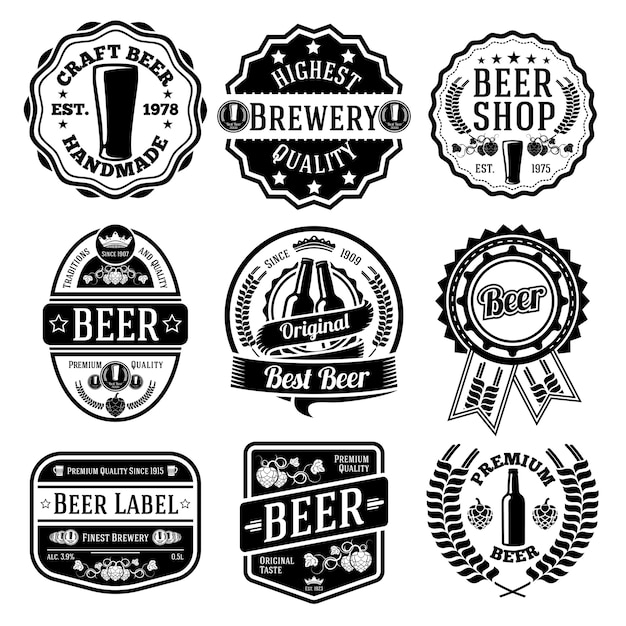 Premium Vector | Black set of beer labels and emblems