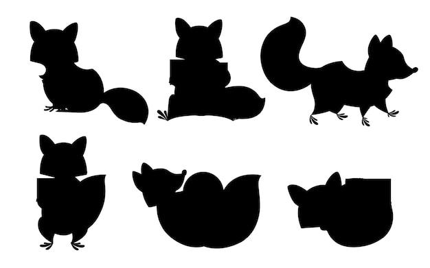 黒のシルエット かわいい漫画のアライグマセット 面白いアライグマコレクション 感情の小さなアライグマ 漫画の動物のキャラクターデザイン 白い背景で隔離のフラットイラスト プレミアムベクター