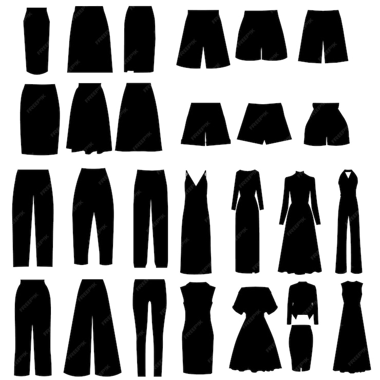 Premium Vector | Black silhouette set of womens clothing