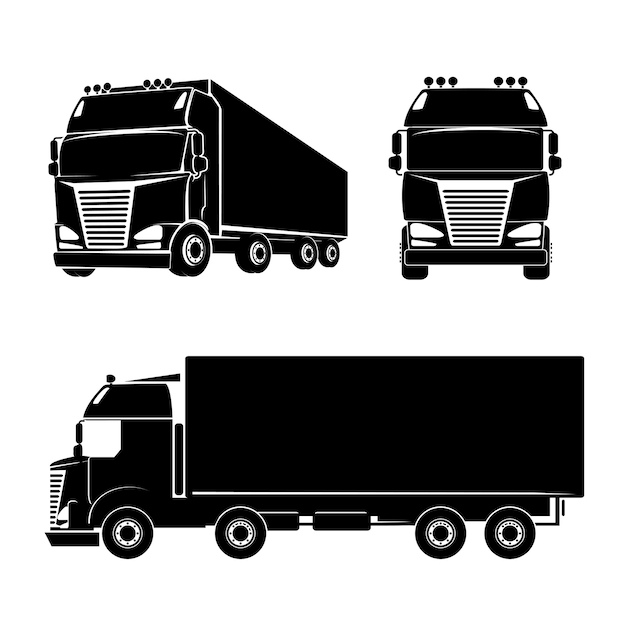 黒のシルエットのトラックのロゴのアイコン 車と貨物とキャビン ベクトルイラスト 無料のベクター