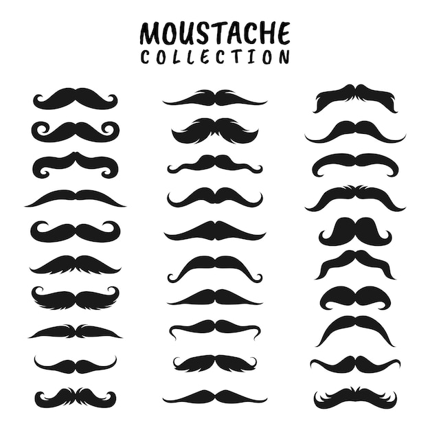 Premium Vector Black Silhouettes Of Mustache Set Of Mustaches Isolated On White Background 8215