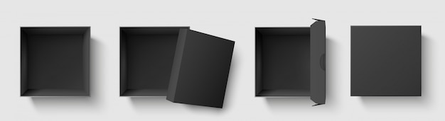 Download Black top view box. dark package square boxes with open ...