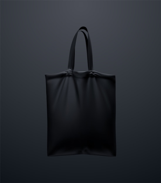 Download Black tote bag mockup. 3d illustration. reusable textile handbag design. realistic canvas ...