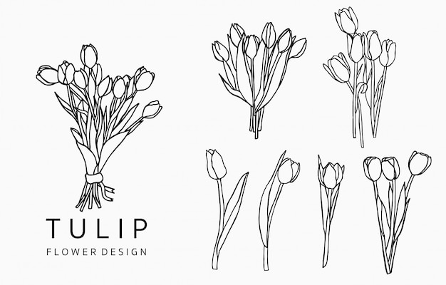 Premium Vector Black Tulip Logo Collection With Leaves Geometric