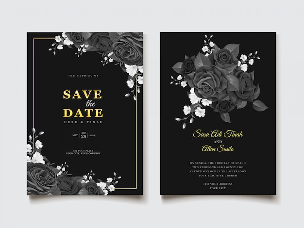 Premium Vector | Black watercolor floral invitation theme