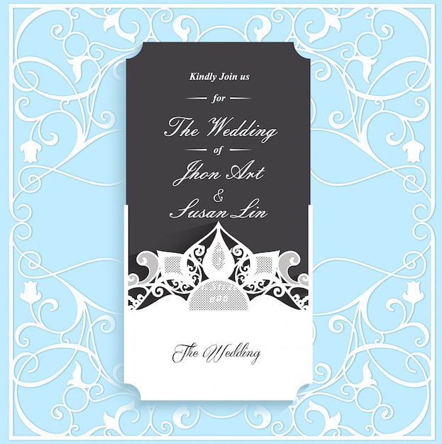 Black wedding invitation card template Premium Vector