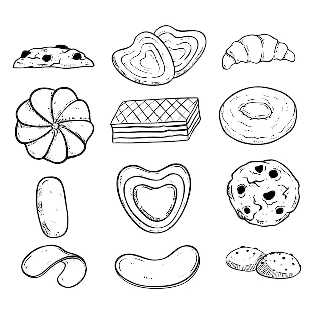 Premium Vector | Black and white biscuits collection with hand drawn style