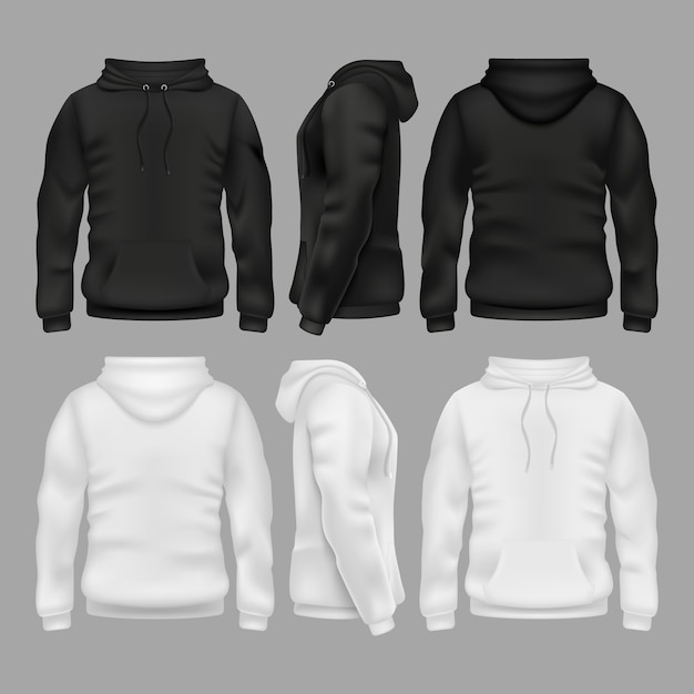 Premium Vector | Black and white blank sweatshirt hoodie vector ...