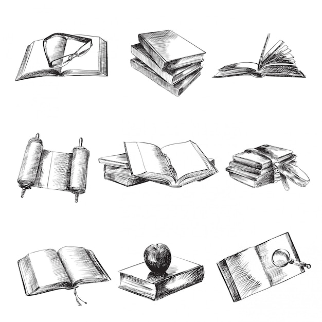 Premium Vector Black And White Books Illustration Set