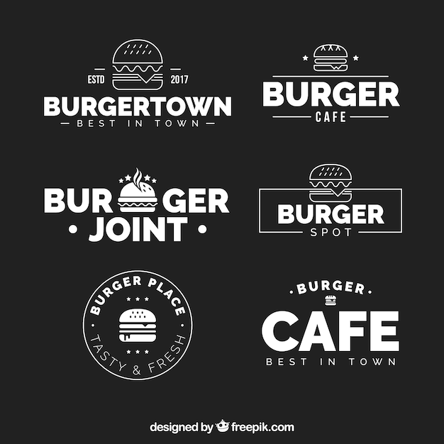 Download Free Download This Free Vector Black And White Burger Logo Collection Use our free logo maker to create a logo and build your brand. Put your logo on business cards, promotional products, or your website for brand visibility.