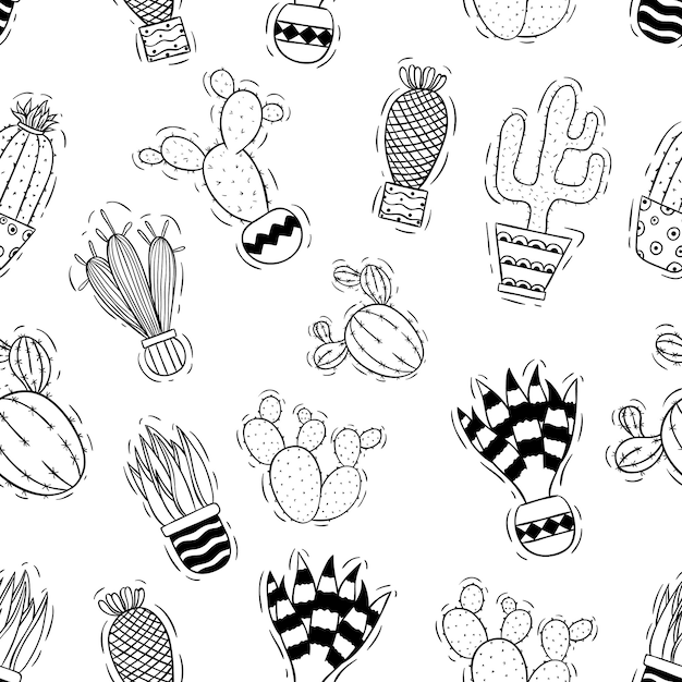 Download Free Black And White Cactus In Seamless Pattern With Doodle Style Use our free logo maker to create a logo and build your brand. Put your logo on business cards, promotional products, or your website for brand visibility.