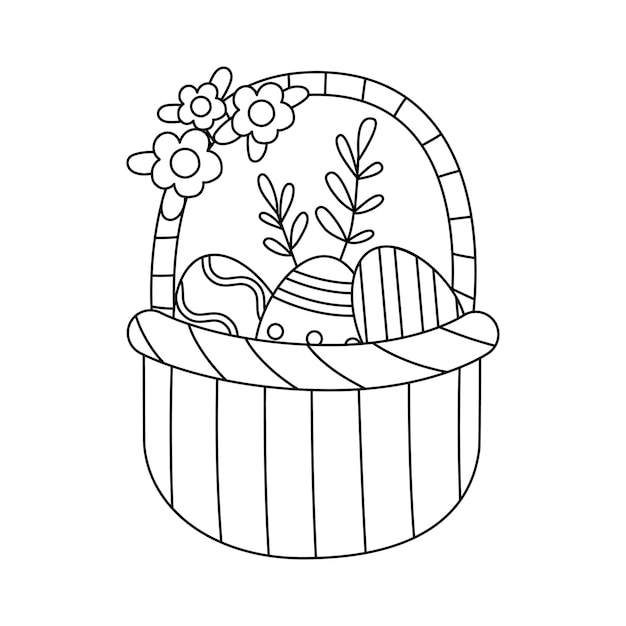 Premium Vector | Black and white cartoon easter basket isolated on ...