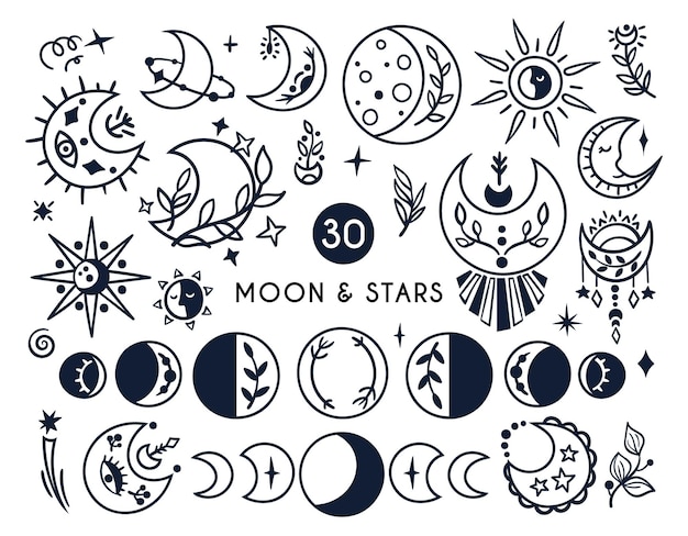 Premium Vector Black White Celestial Moon And Sun Boho Kids Clipart