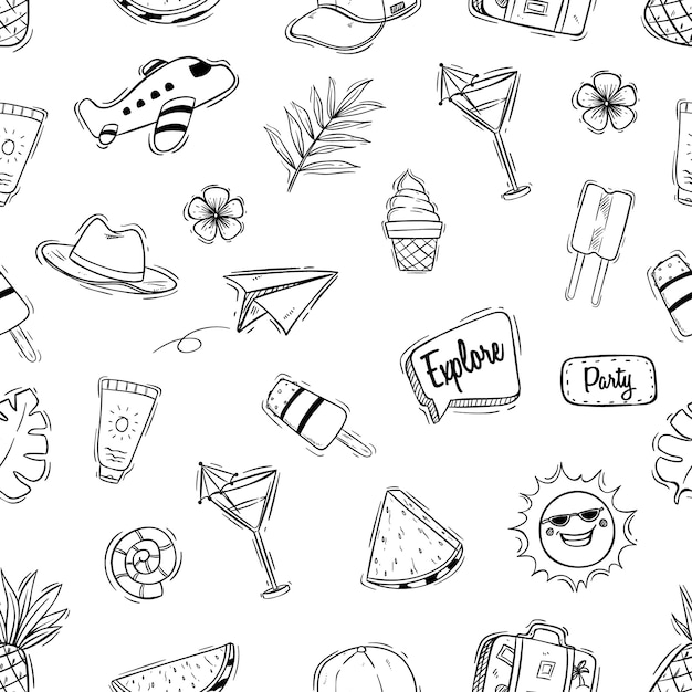 Premium Vector Black And White Cute Summer Seamless Pattern With