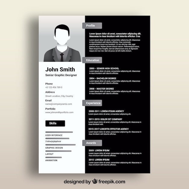 black-and-white-cv-template-free-vector