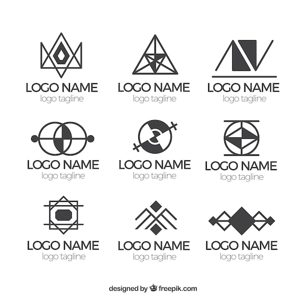 Free Vector | Black And White Geometric Logos In Monoline Style