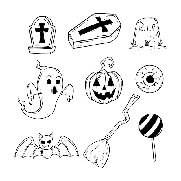 Premium Vector | Black and white halloween set icons