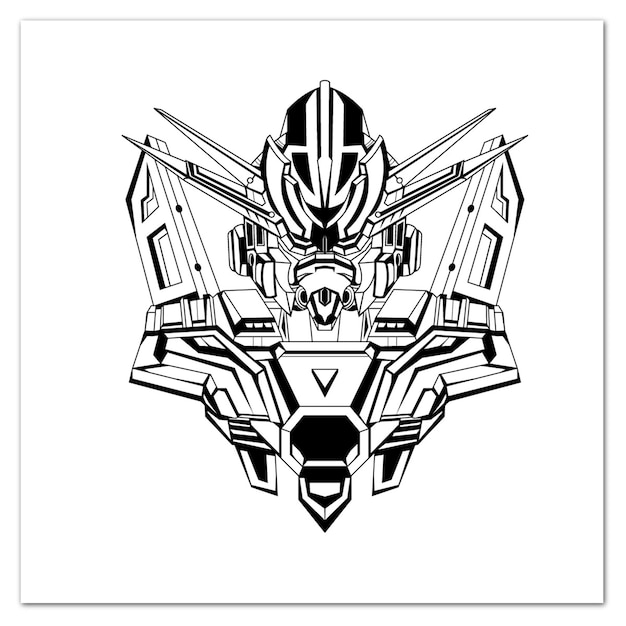 Premium Vector | Black and white hand drawn illustration mecha gundam ...