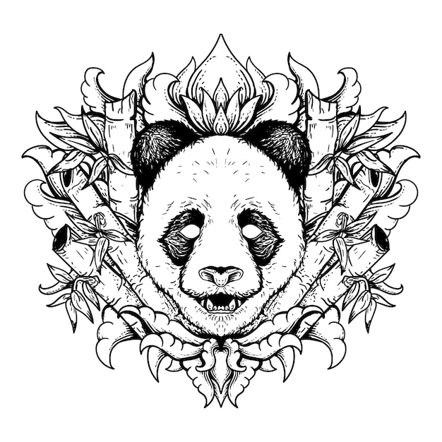 Premium Vector | Black and white hand drawn illustration panda with