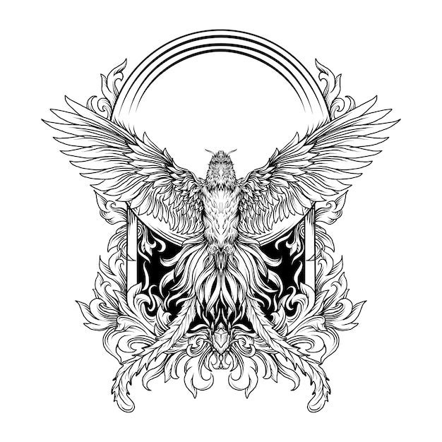 Premium Vector | Black And White Hand Drawn Illustration Phoenix ...