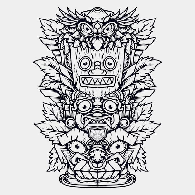 Premium Vector | Black and white hand drawn illustration totem