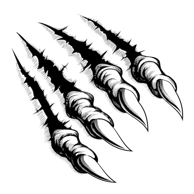 Free Vector Black and white illustration of monster claws breaking
