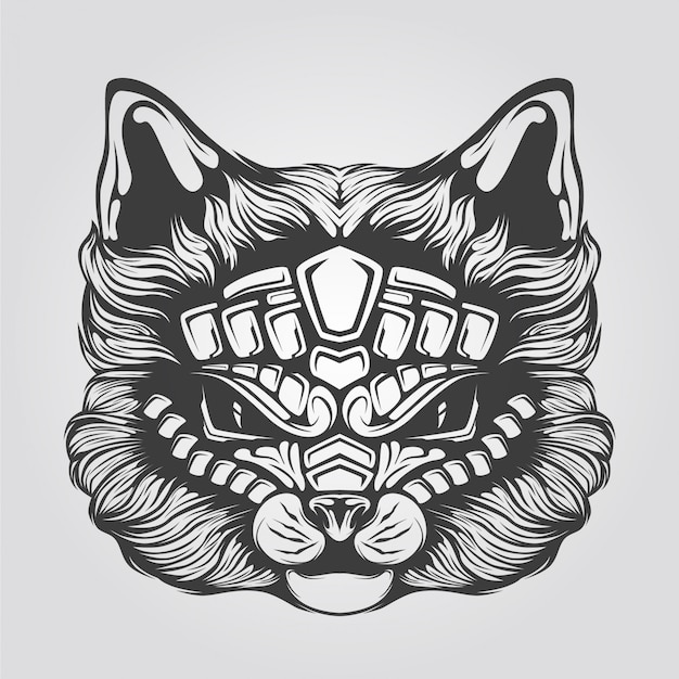 Download Black and white line art of cat Vector | Premium Download