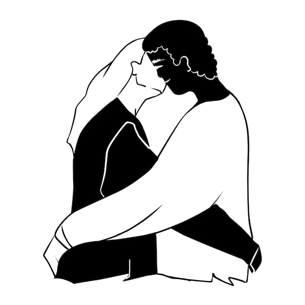 Premium Vector | Black white lovers in line art style on white ...