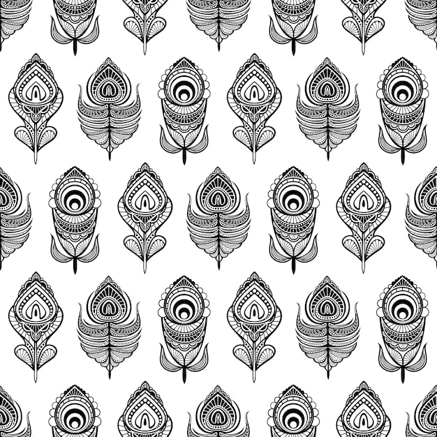 Download Black and white mandala feathers seamless pattern for ...