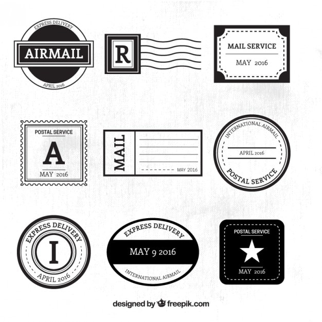 Premium Vector | Black and white post service stamps