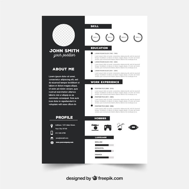 Black and white resume template Vector | Free Download