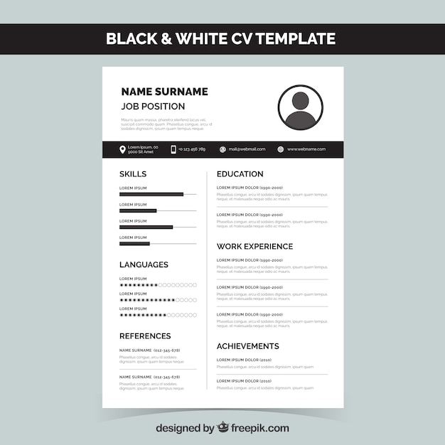 Black and white resume template Vector Free Download