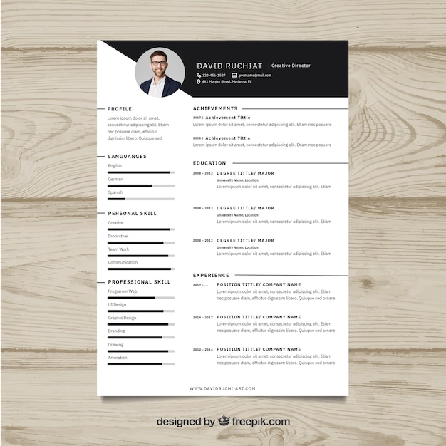 black and white resume template vector