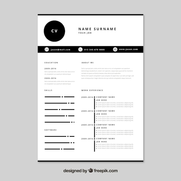 resume template word black and white