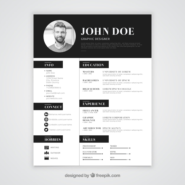 Free Vector Black and white resume template