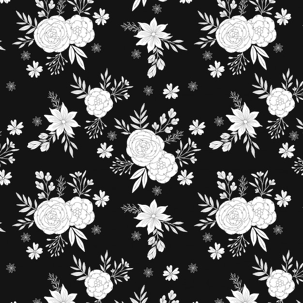 Black and white roses pattern Premium Vector