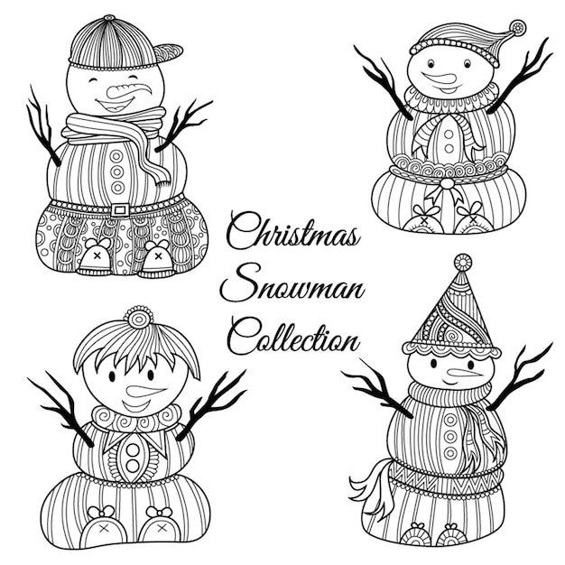 Premium Vector | Black and white snowmans collection