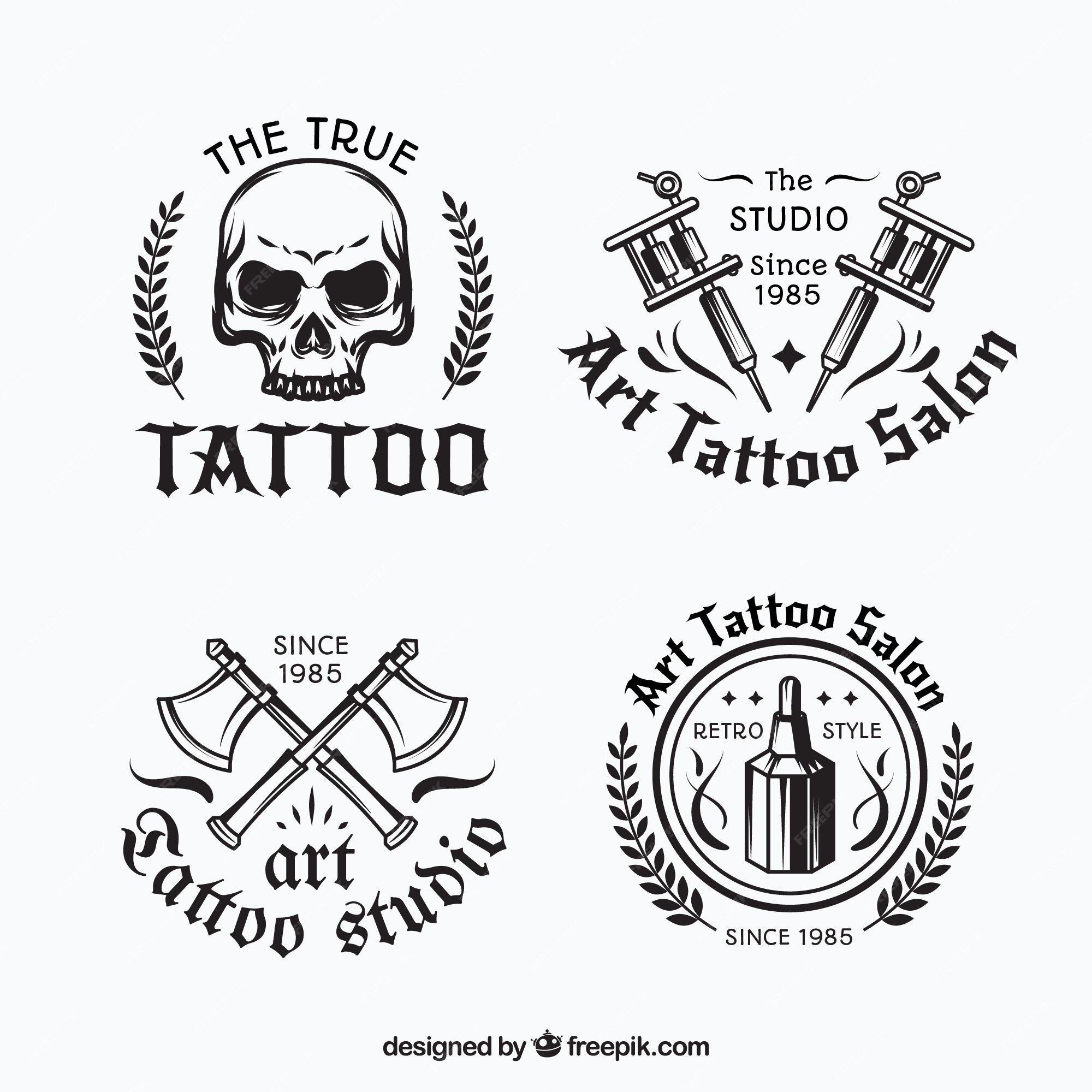 Premium Vector | Black and white tattoo logo collection