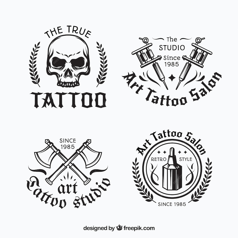 Premium Vector | Black and white tattoo logo collection