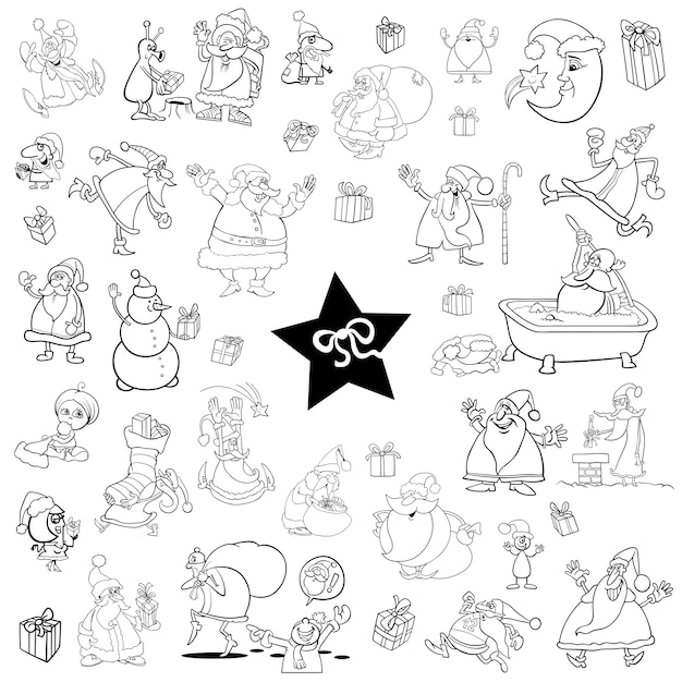 Black and white xmas set | Premium Vector