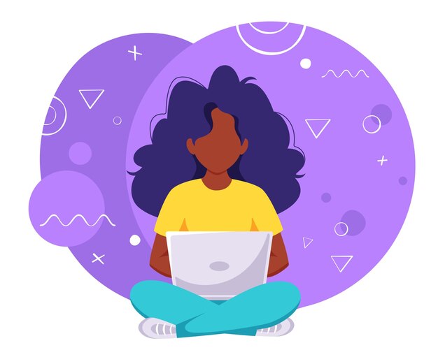 Premium Vector Black Woman Working On Laptop