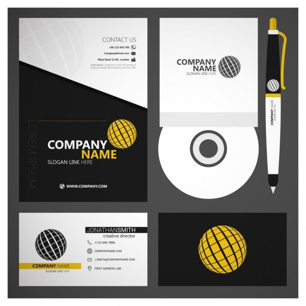 Download Free Black And Yellow Corporate Branding Set Free Vector Use our free logo maker to create a logo and build your brand. Put your logo on business cards, promotional products, or your website for brand visibility.