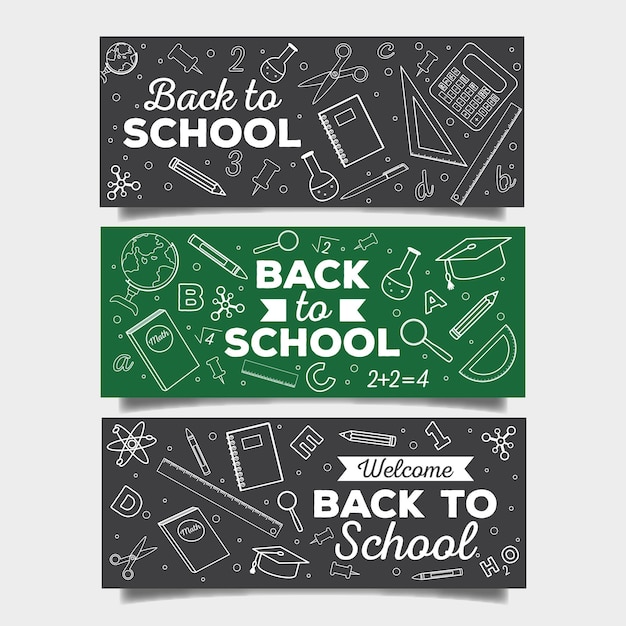 Free Vector | Blackboard back to school banners collection